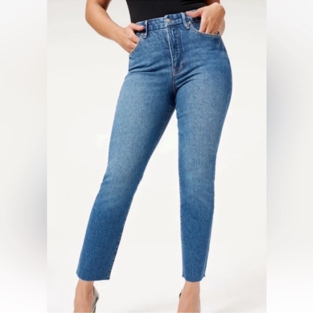GOOD AMERICAN Good Classic High Rise Raw Ankle Jeans Blue940 Size 2 NWT - Picture 5 of 13